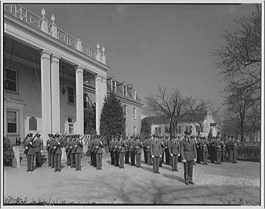 Charlotte Hall Military Academy. Cadets with rifles, in...