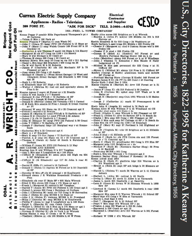 Katherine Agnes “Katie” (Brogan) Keaney -- U.S., City Directories, 1822-1995(1955)