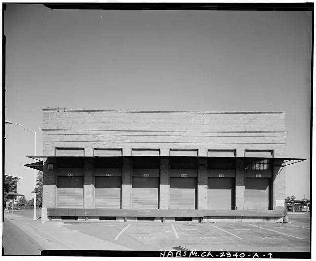 View of loading dock of American Railway Express...