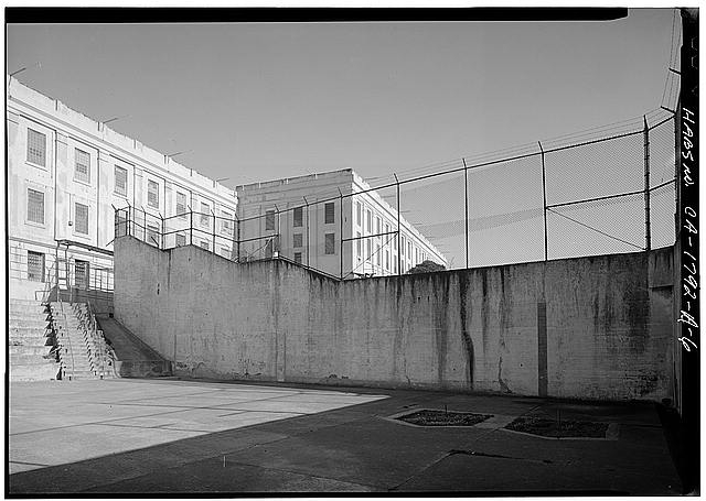 6. SOUTH WALL OF RECREATION YARD, FROM NORTHWEST -...