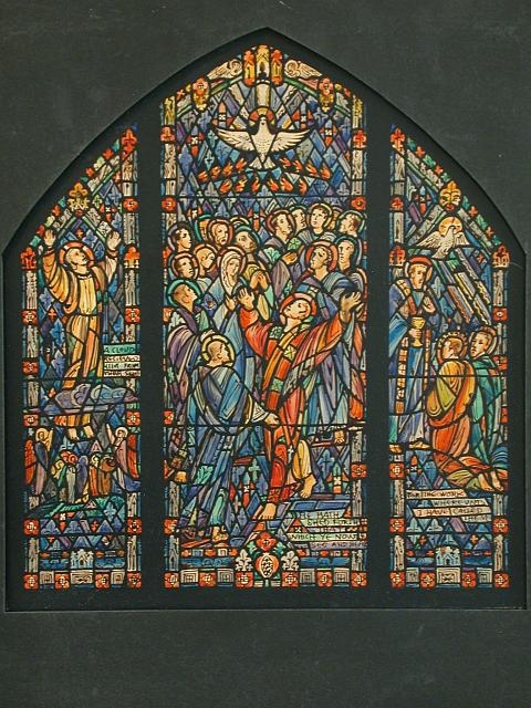 [Design drawing for stained glass window showing...