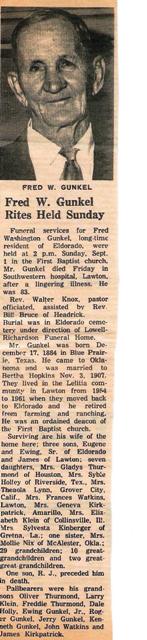 Obituary notice of my great-uncle, Fred Gunkel