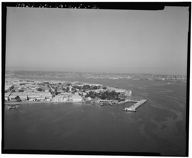 Aerial view looking northwest. Buildings 1 and 2 fronting...