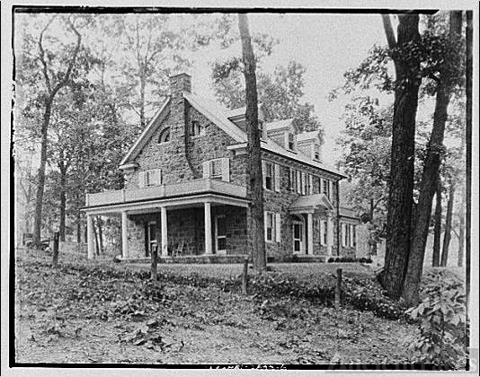 Miscellaneous houses. Two-story stone house with side porch