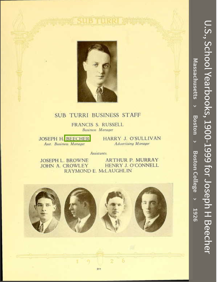 Joseph Henry Beecher--U.S., School Yearbooks, 1900-1999(1926) Sub Turri