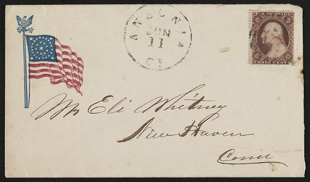 [Civil War envelope showing American flag with eagle and...