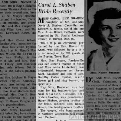 Carol Lee Shaben/Edward Alvin Wentz