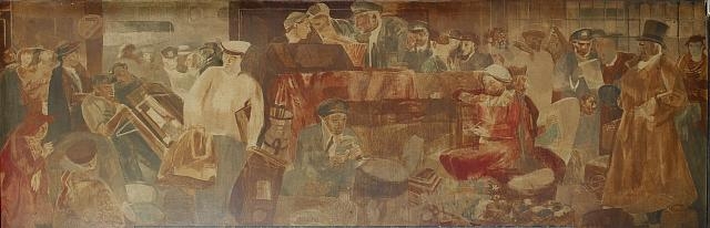 Oil painting "Commerce of the East" located at center of...