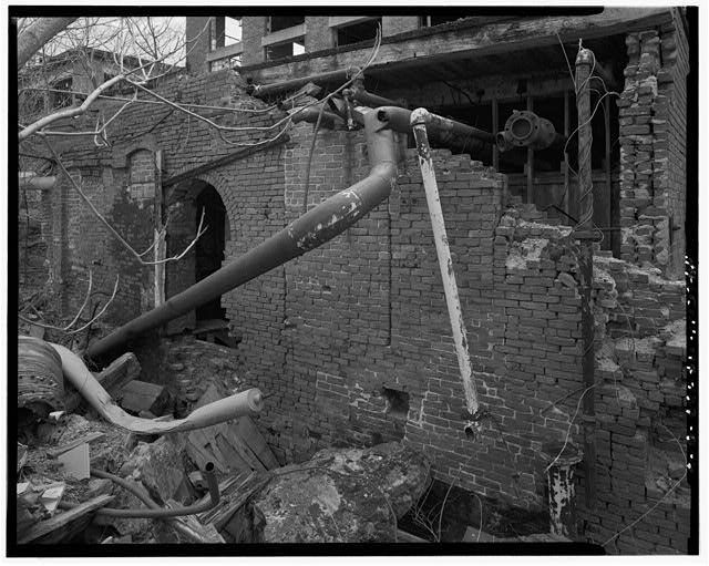 6. Closer view of ruins of brick engine house; view to...