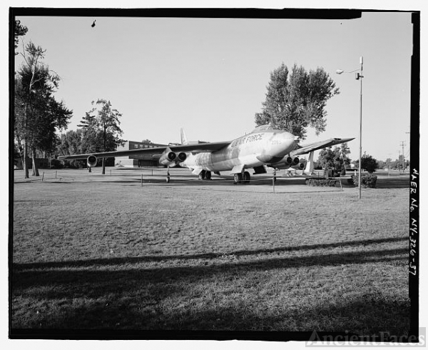 DETAIL OF B-48 BOMBER STATIC DISPLAY AT CORNER OF U.S....