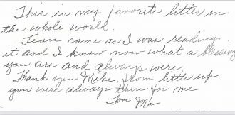 Back of letter Elsie B Sylvers writes a note to her son Michael 