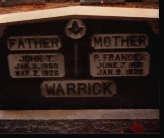 Tombstone of John and Frances Vickers Warrick