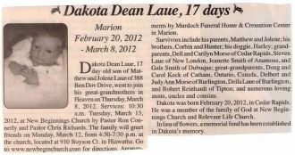 Dakota Dean Laue Obituary