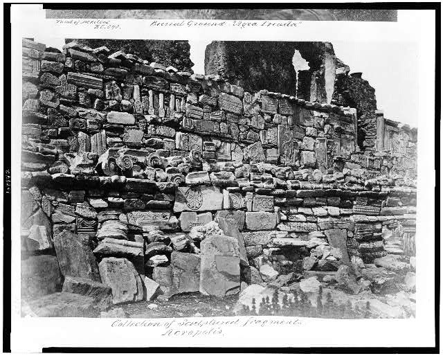 Collection of sculptured fragments, Acropolis / Bonfils'.