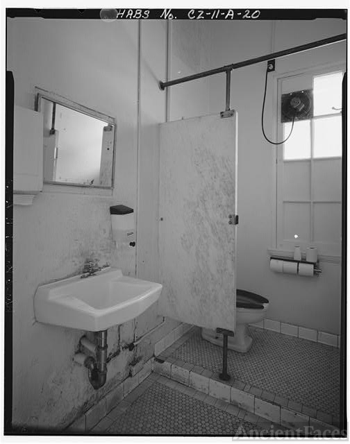 Interior view of third floor restroom, facing southwest....