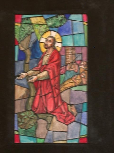 [Design drawing for stained glass window with The Agony]