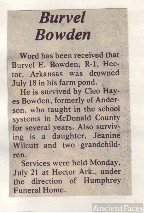 Burvel E. Bowden Obituary