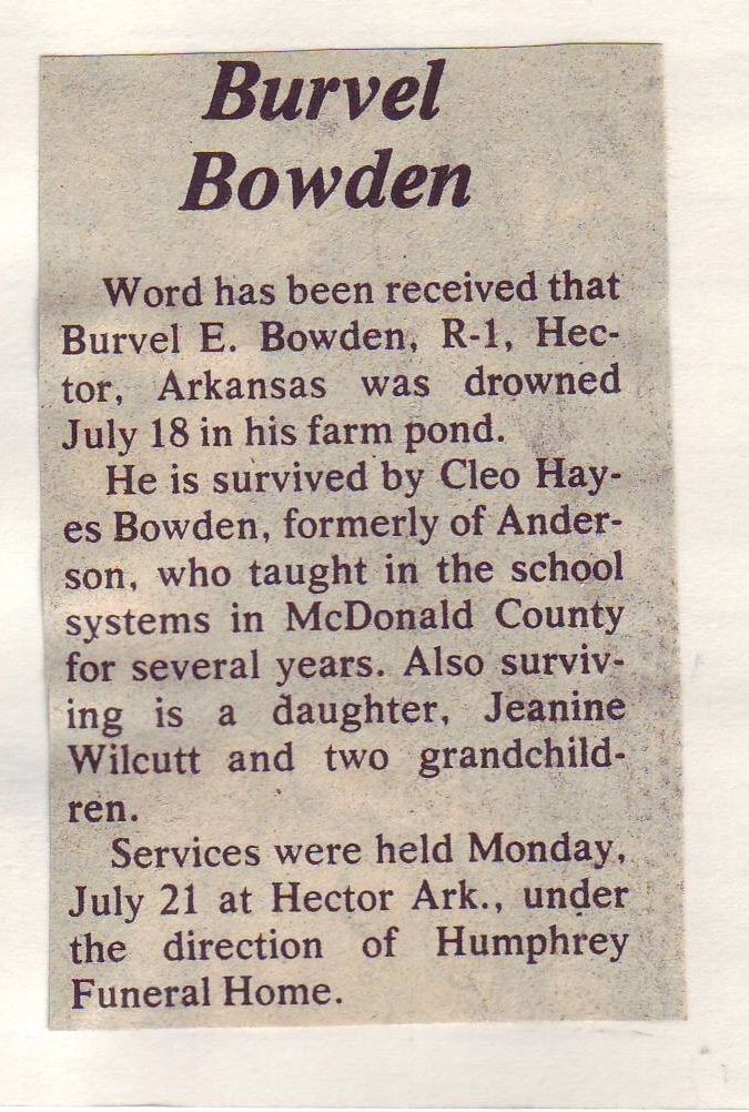 Burvel E. Bowden Obituary