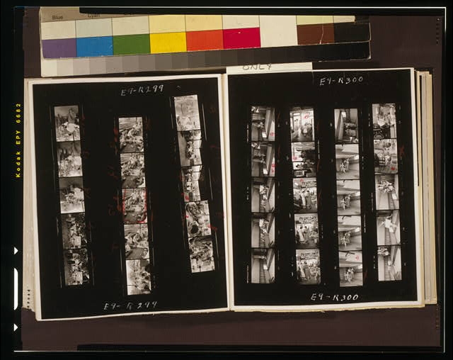 [Two contact sheets showing men socializing, playing...