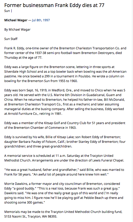 Frank R Eddy Obituary