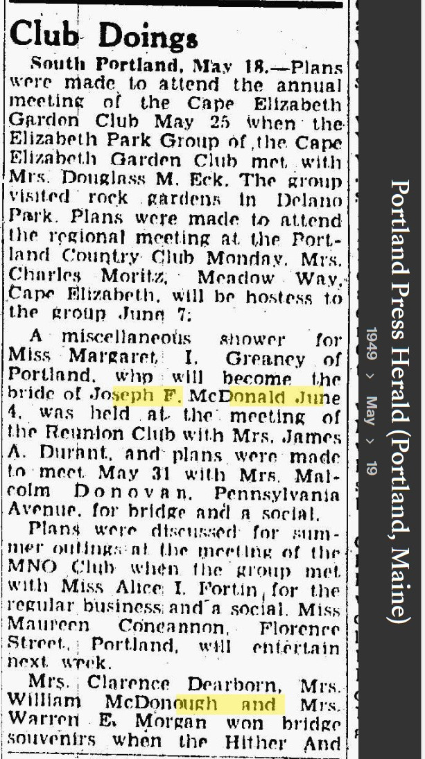 Joseph Francis McDonald--Portland Press Herald (Portland, Maine)(19 may 1949)