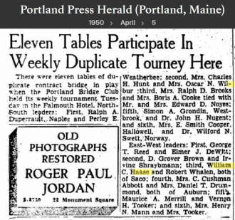 William Ernest Carl "Billy" Haase--Portland Press Herald (Portland, Maine)(5 apr 1950)