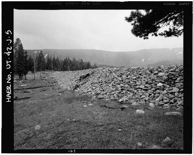5. VIEW SHOWING DOWNSTREAM FACE AND TOE OF DAM, LOOKING...