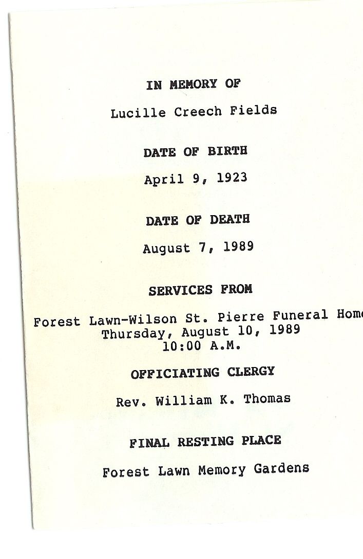 Funeral Card - Lucille Marie {Dyer} Wright