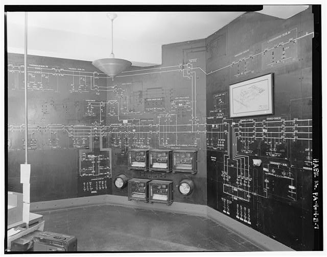View west of load dispatch model board; section covers...