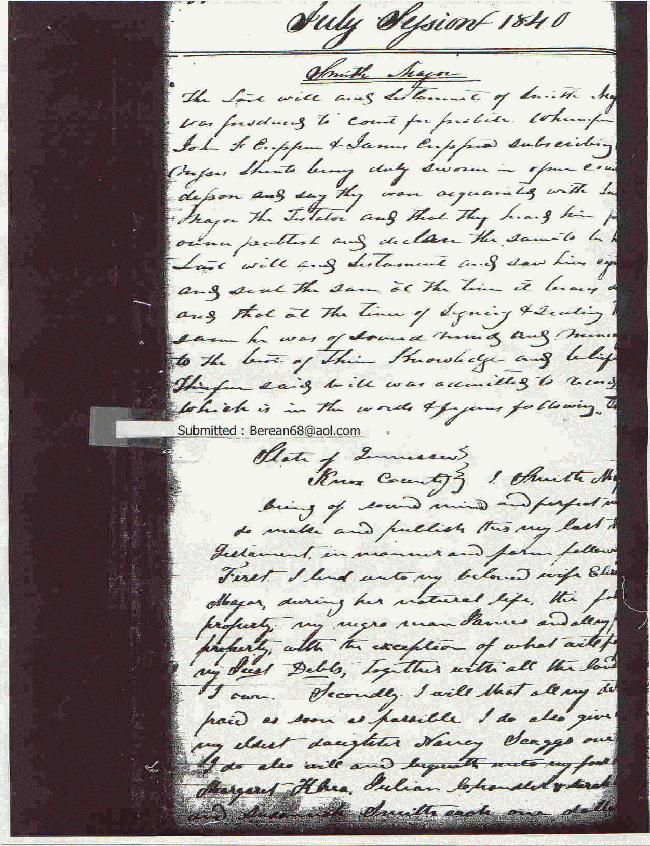 1840 Smith Major Will - Pg1