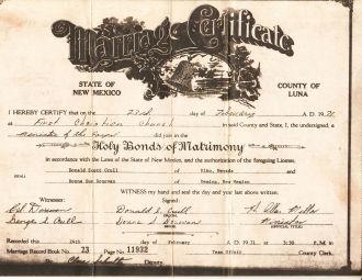 Donna Sue Crull Marriage Certificate