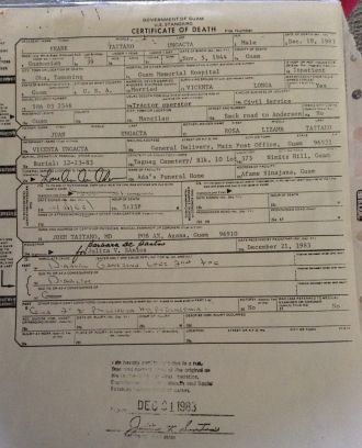 Frank Ungacta death certificate, Guam
