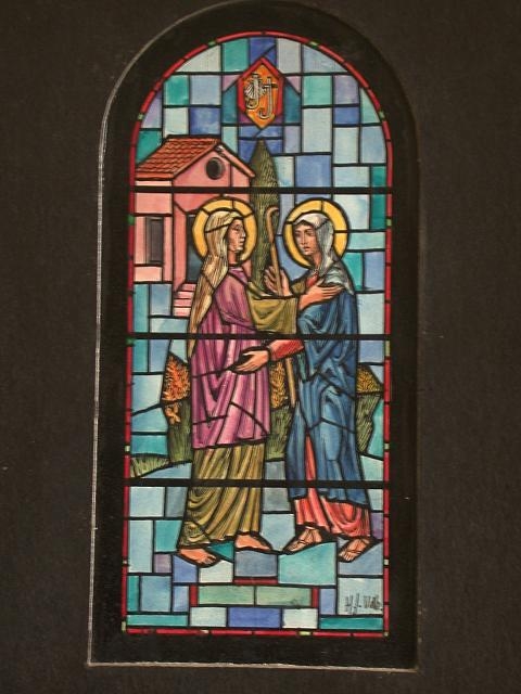 [Design drawing for stained glass memorial window showing...