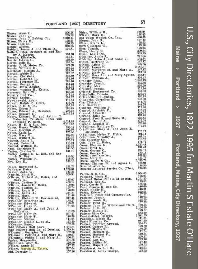 Martin Scanlan O'Hare --U.S., City Directories, 1822-1995(1927)a 