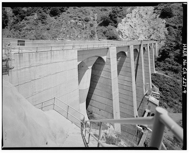 4. EASTERLY VIEW OF BIG DALTON DAM SHOWING A DOWNSTREAM...