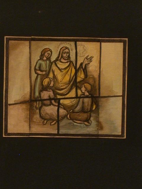 [Design drawing for stained glass window with Christ...