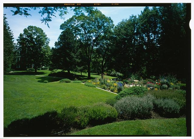52. View from the terrace gardens east to the mansion,...