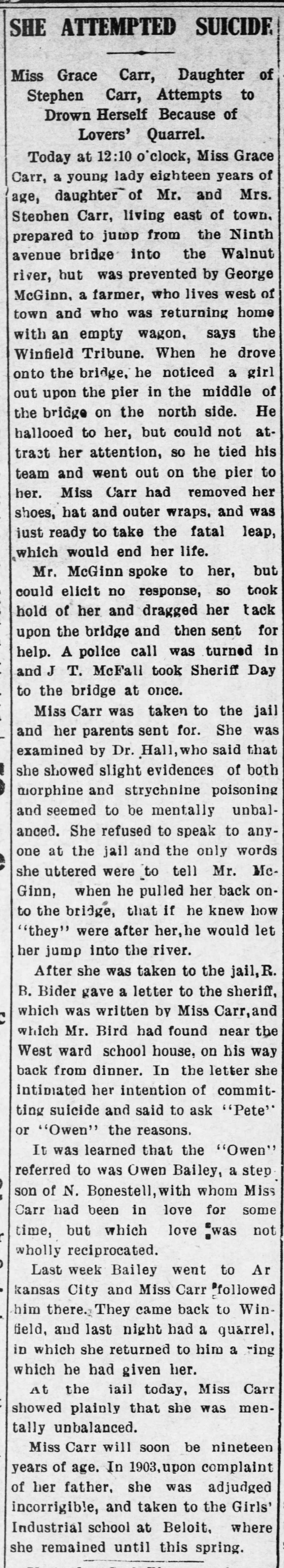 Grace Carr Suicide Attempt