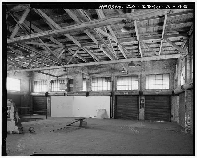 Interior of loading dock, main floor, east end wall,...