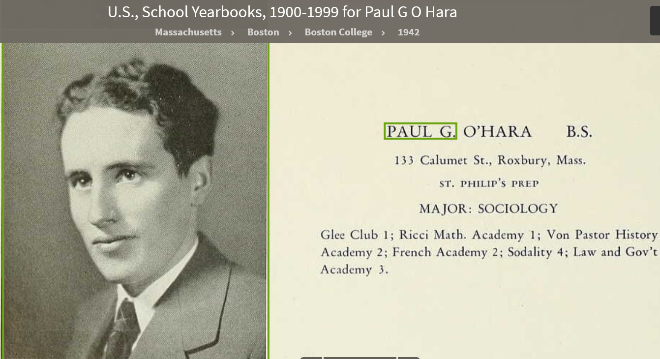 Paul Gerard O'HaraU.S., School Yearbooks, 19001999(1942)