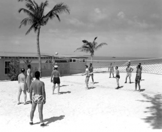 President's advisors play volleyball in Key West Florida, March of 1951. US government photo courtesy of the Truman Presidential library.