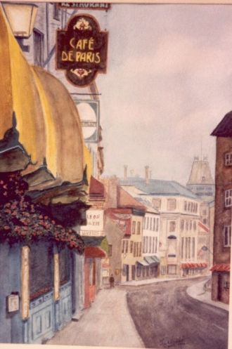 Quebec Street Scene - Watercolor by Fred Halkett