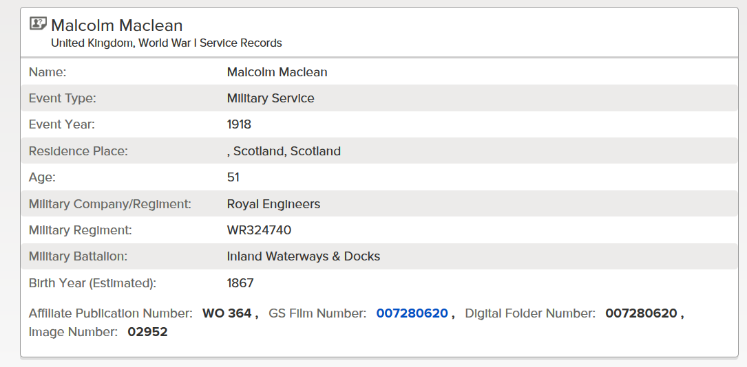 Malcolm McLean Service Record