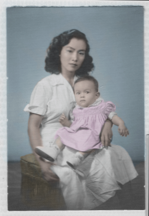 Taneko Erles with baby Alice 1951