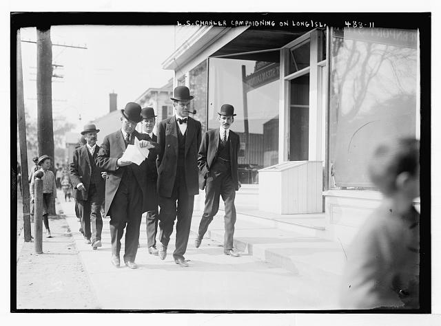L.S. Chandler, with others, campaigning, Greenport, L.I....