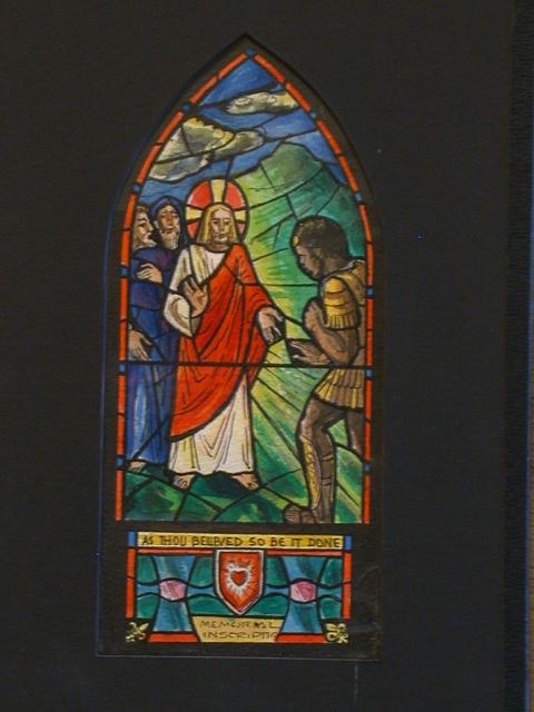 [Design drawing for stained glass memorial window with...