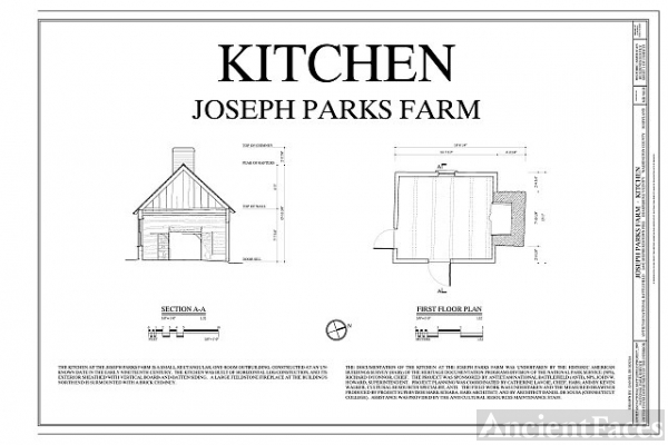 First Floor Plan and Section - Joseph Parks Farm,...