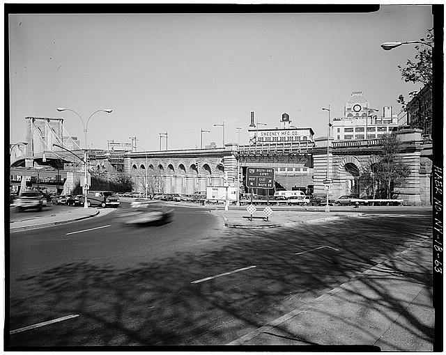63. Ground level view looking N at Brooklyn approach. Jet...