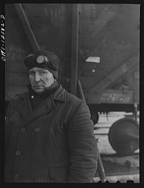 Chicago, Illinois. A welder employed at the repair tracks...