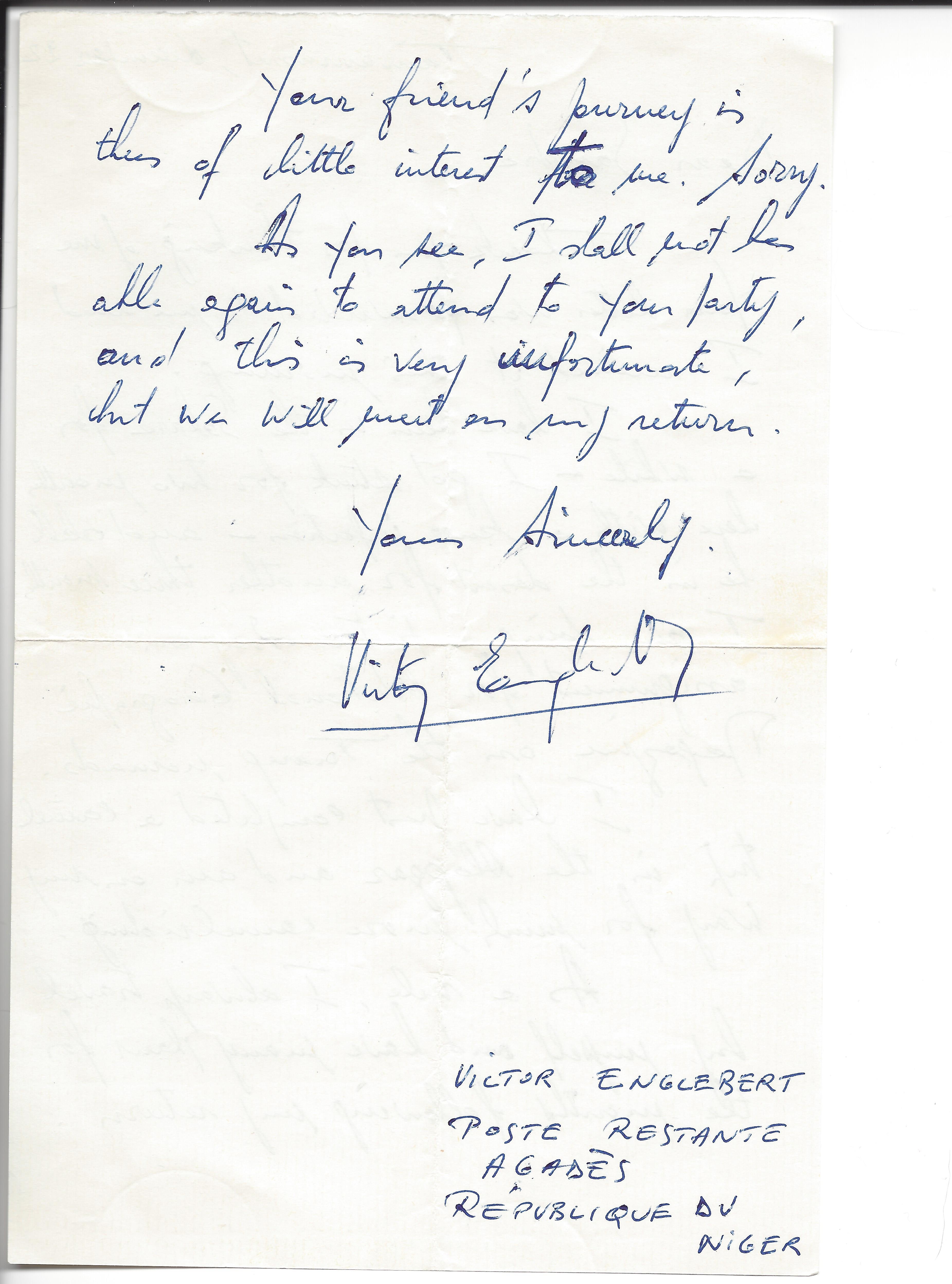 Victor Englebert letter to me page 2